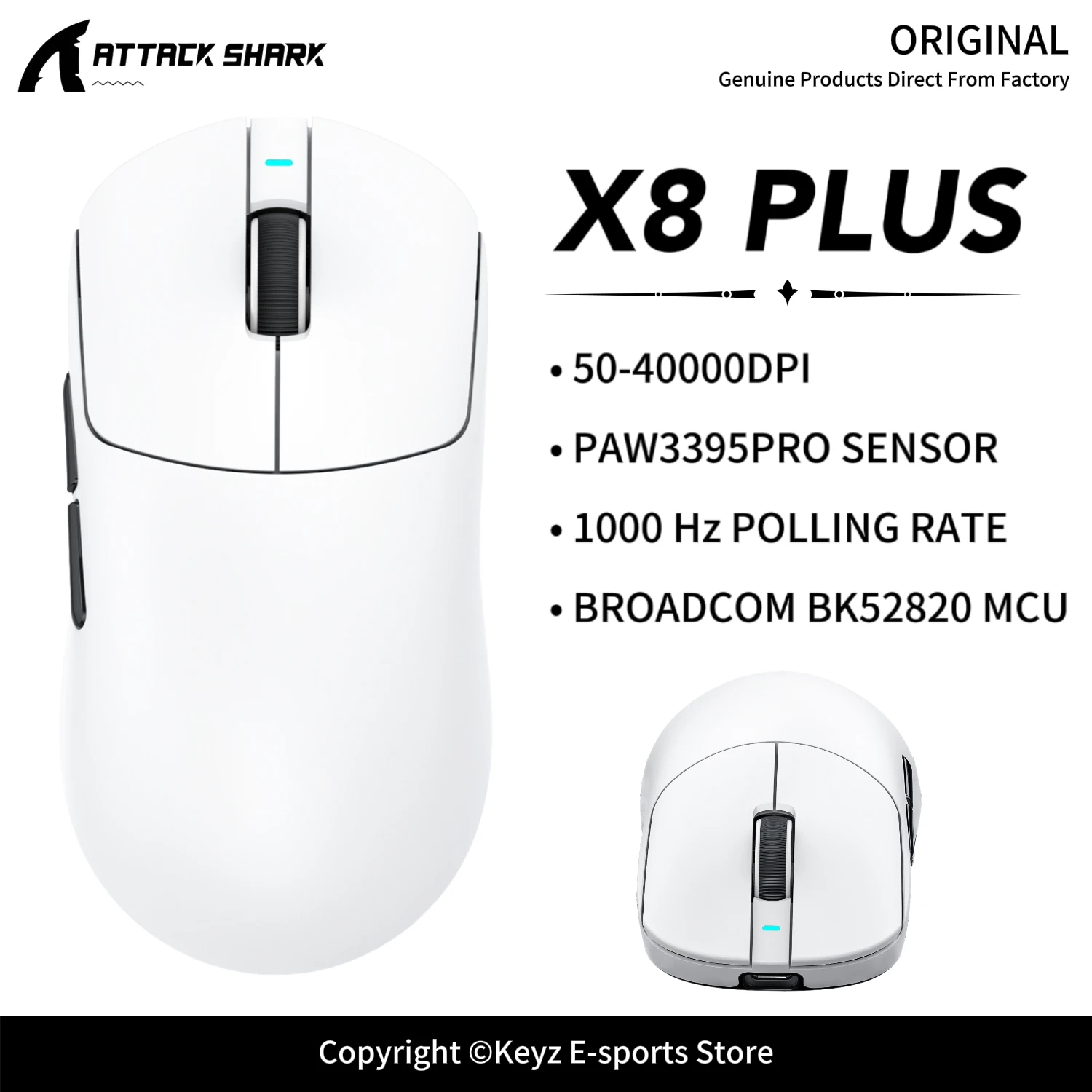 ATTACK SHARK X8 PLUS Ultra-Light Wireless Mouse Dual 1000Hz Gaming Mouse PAW3395PRO Sensor 40000DPI  BK52820 MCU for PC