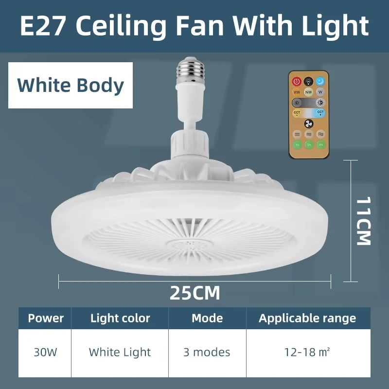2026 Neue E27 Deckenventilator-Lampe Fernbedienung 110V 220V 3 Farben Einstellbar Modern für Zuhause Schlafzimmer Wohnzimmer