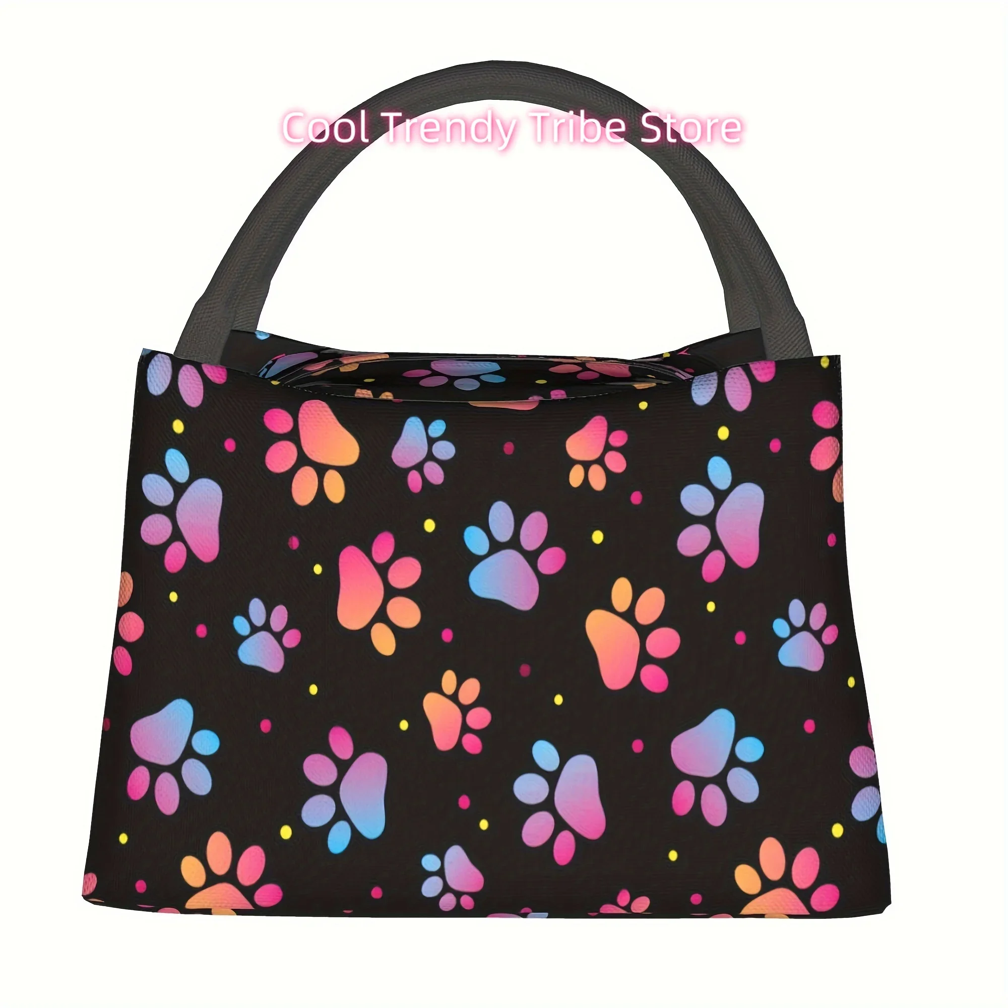 1pc colorful dog paw print pattern, portable and reusable refrigerated bag, insulated bag,   for camping beach, suitable