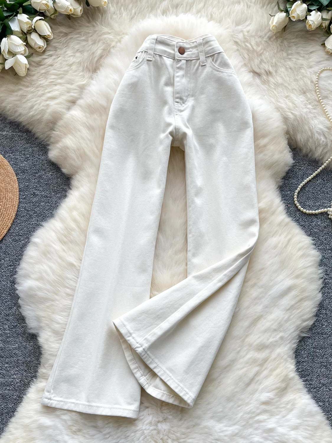 Retro High Waist Wide Leg Denim Jeans Women's Slim Fit Stretchy Four Seasons Versatile Nine Points Pants Korean Style