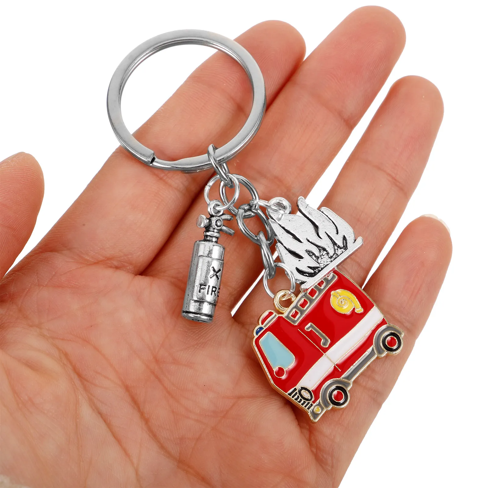 Firefighter Keychain Metal Fireman Decorative Bag Pendant Fire Truck Keyring Alloy Firefighter Gift Charm Hanging Decor