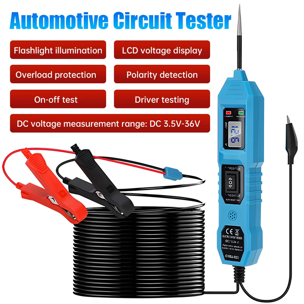 3.5-36V Automotive Electric Circuit Tester Car Electrical System Tester Voltage Power Probe Kit with LED Light Diagnostic Tool