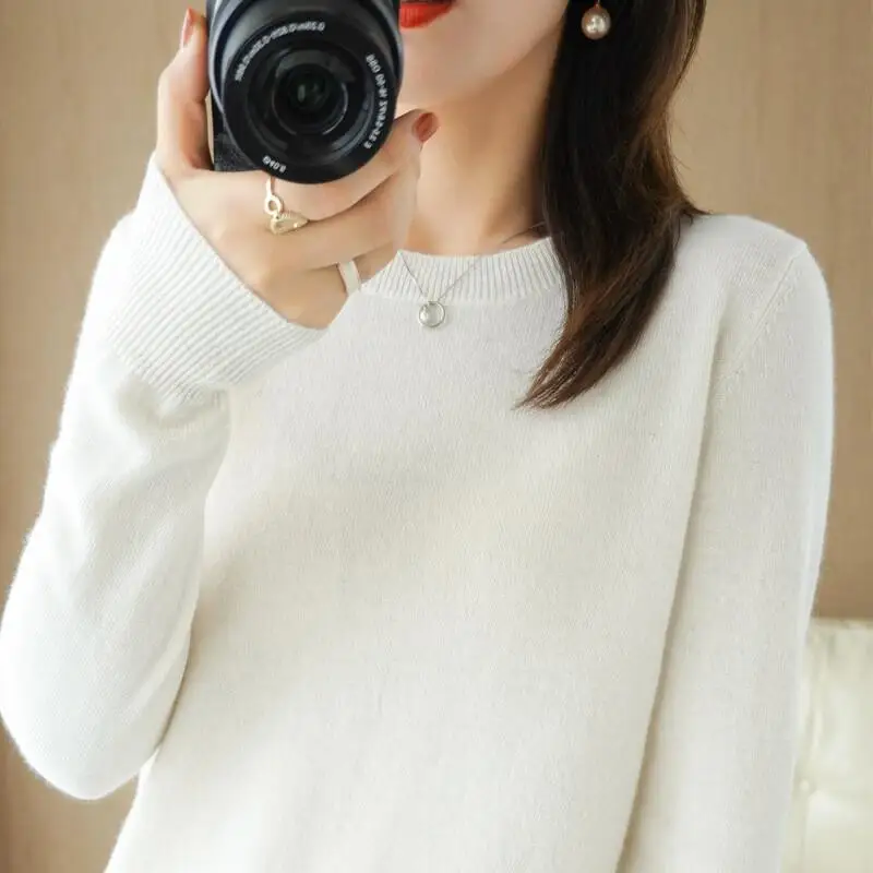 

Осень-зима женский кашемировый свитер модный милый кавайный низкий круглый вырез свободный облегающий универсальный шерстяной вязаный базовый топ новый