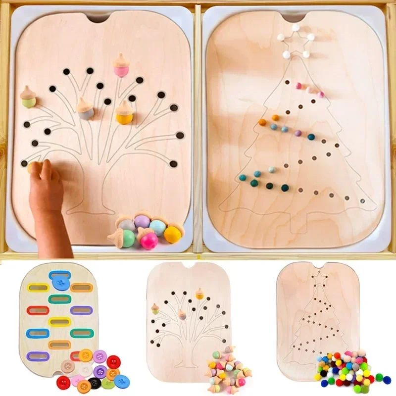 เด็ก Montessori Sensory ถาดเกมกระดานไม้ต้นคริสต์มาส Acorn Color Sorter การศึกษาการฝึกอบรมของเล่นเพื่อการศึกษา