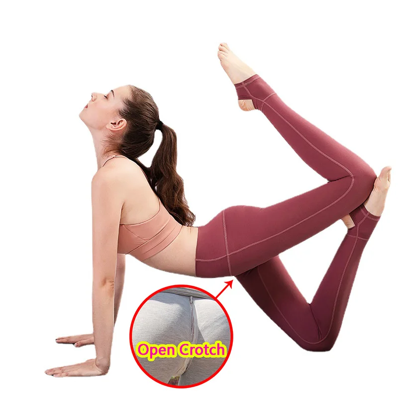 Mallas sexys de entrepierna abierta para mujer, pantalones elásticos sin entrepierna, con cremallera oculta, para deporte, gimnasio, Fitness, culturismo, juego sexual para parejas