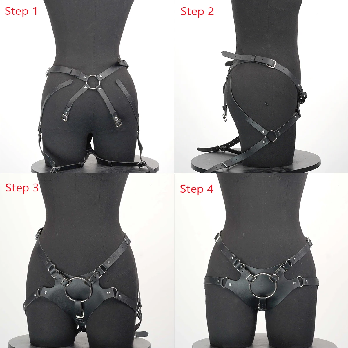 Women's Leather Lingerie Harness with Adjustable Garter Belt, Punk Gothic Strappy Bra, Waist Thigh Chain - Image 6