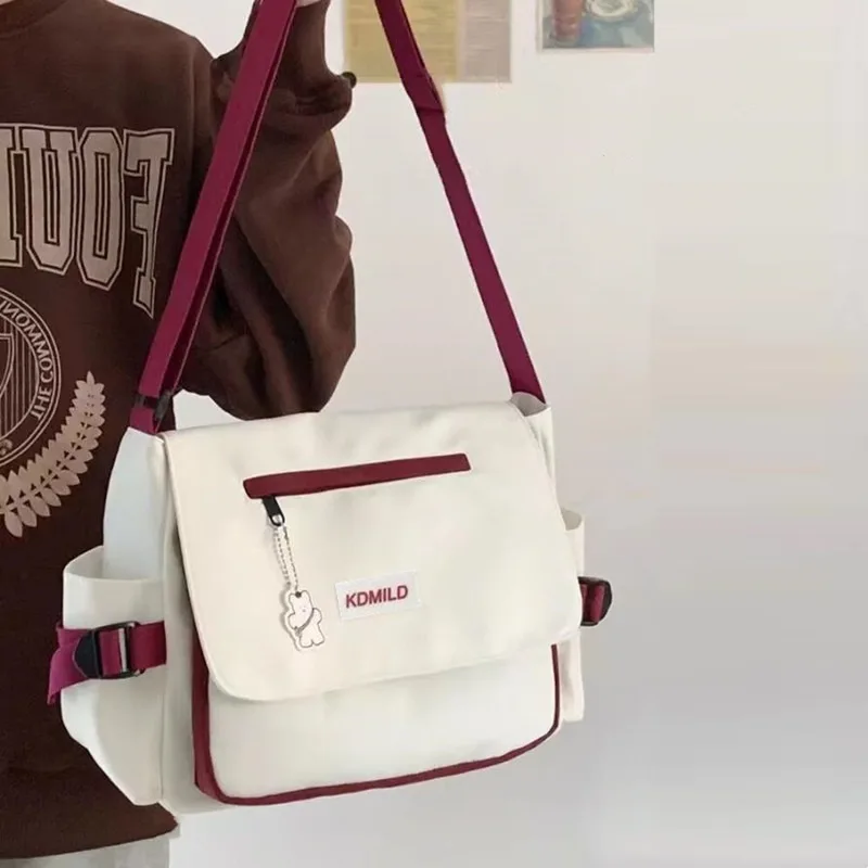 Men\'s Harajuku Shoulder Bags Waterproof Canvas Crossbody Bags Teen Boys School Messenger Bag