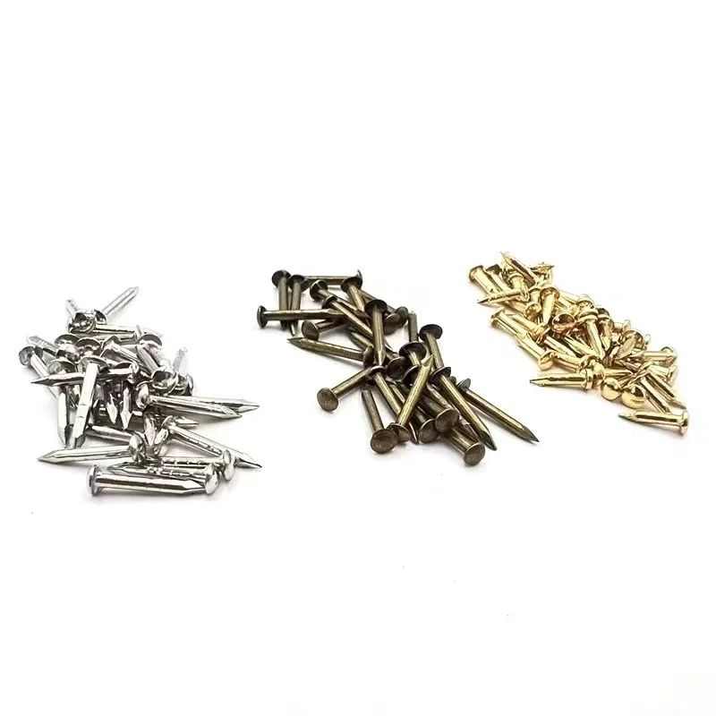 300pcs Golden Silver Antique Brass Bronze Dia=1.2/1.5mm L=6/8/10mm Iron Small Mini Round Head Nail Tack for Jewelry Box Hinge