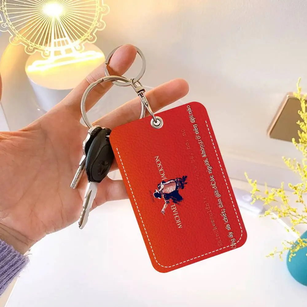 MJ King Of Pop مايكل جاكسون 1 قطعة حافظة بطاقات الوصول حافظة بطاقات جلدية المفاتيح حلقة رئيسية علامات الوصول إلى الباب حافظة بطاقات الهوية #5