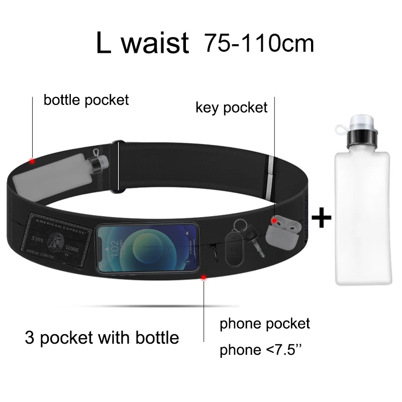 Invisible Running Belt Waist Bag with Water Bottle Women Sports Fanny Pack Men Phone Pouch Jogging Gym Hydration Run Accessories