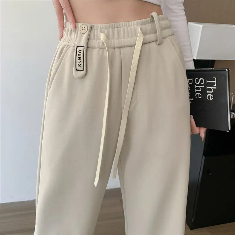 Pantaloni casual a gamba larga tinta unita tutto-fiammifero Autunno Inverno Abbigliamento donna Pantaloni a vita alta elastici caldi alla moda per donna