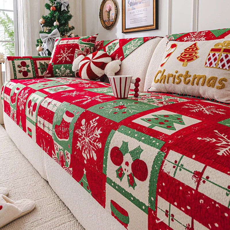 Weihnachten dekorative Sofa Matte Abdeckung für Wohnzimmer verdicken Flanell Sofa Handtuch rutschfeste Couch Weihnachten Schonbezüge Canape Housse