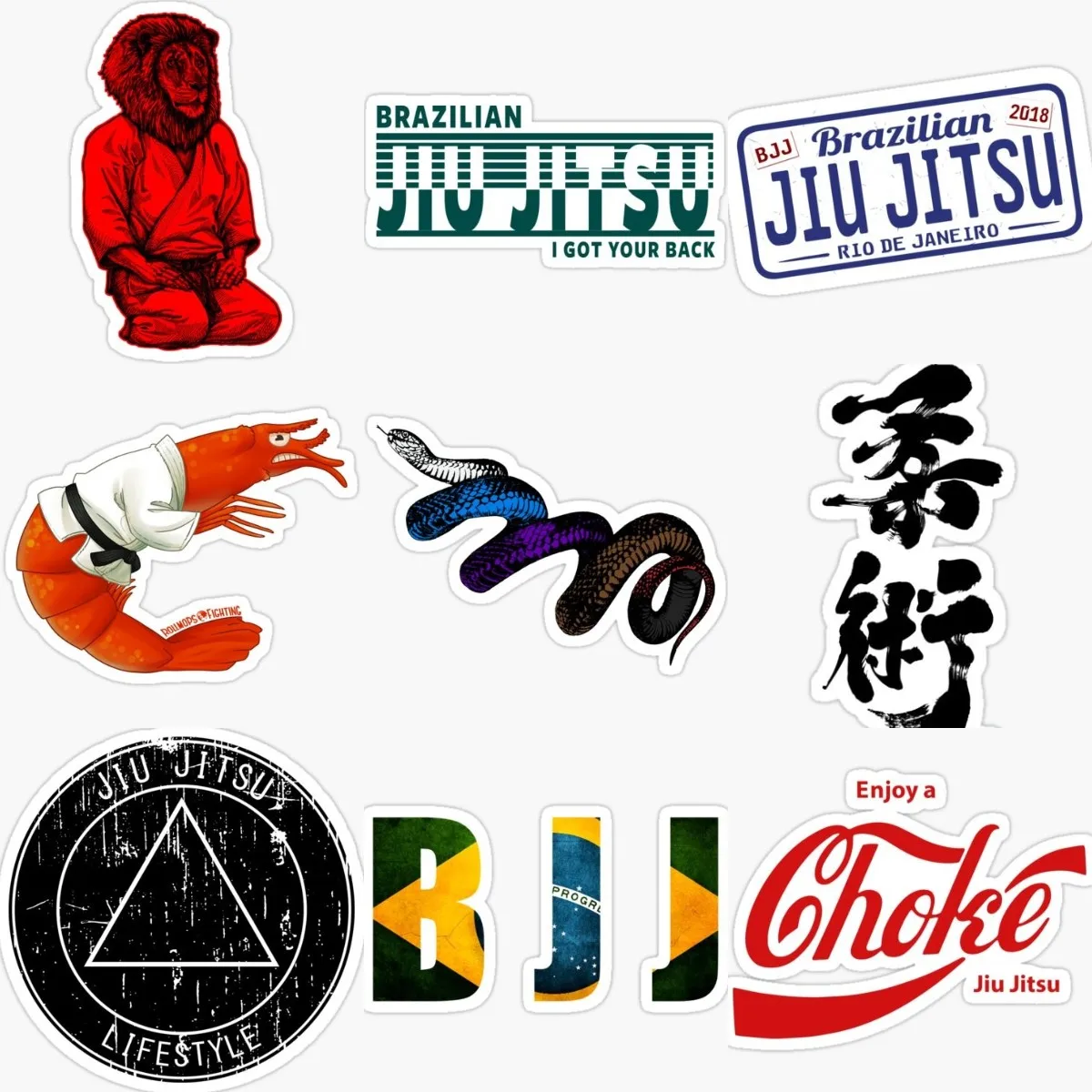 Brazilirn Jiu Jitsu BJJ Emblem Creative Personalized PVC Waterproof Stickers for Decorate Car Wall Bicycle Room Helmet Camper