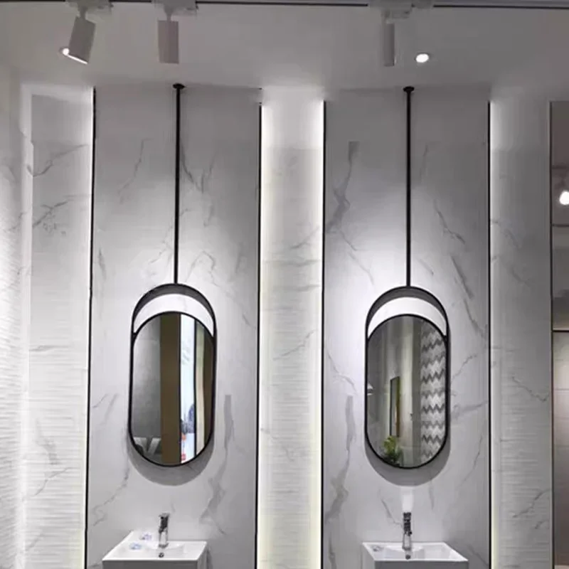 Mirror Bathroom Mirrors Wall Decoration Portable Irregular Round Handle Vintage Makeup Floor Led Lighting Large Full Body Arts
