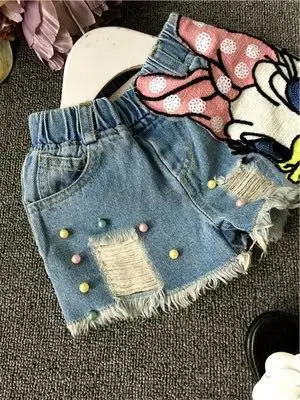 Summer Fashion Kids Clothes for Girls Shorts Cute Cartoon Daisy Denim Shorts Girls Kawaii Pearl Jean Shorts Pants Plus Size