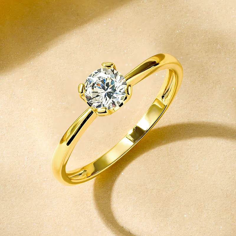 Rrjzz Runder Solitär-Moissanit-Diamant-Verlobungsring in Silber- und Goldfarbe, Zeitlose Eheringe für Frauen, Leichterer Schmuck – Detail 2