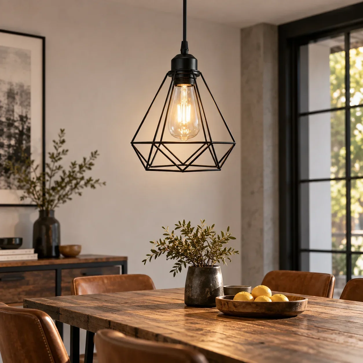 JOYINLED Hanging Pendant Lights Fixture - Adjustable Hanging Lamps with Black Metal Diamond Shade for Kitchen Island Dining Room