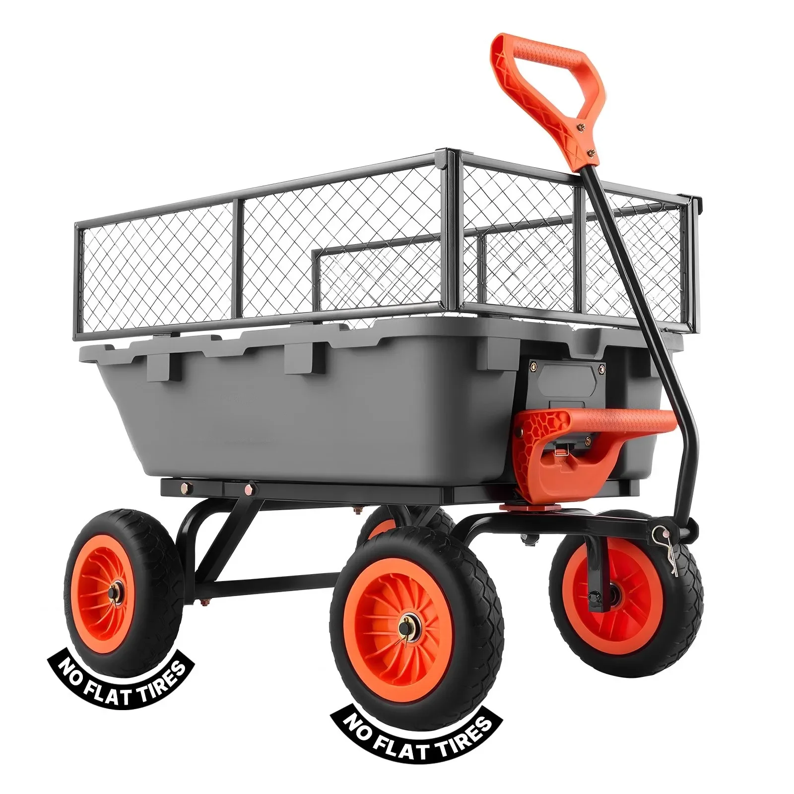 800 lbs Garden Dump Wagon, 90° Quick-Dump, Swivel Wheels & Rotating Handle, W/ Fence for Plants Soil