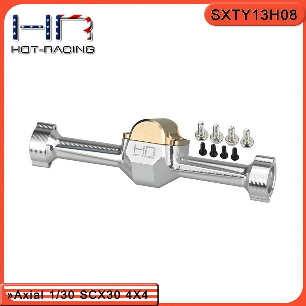 Carcasa de Eje Trasero de Aluminio Hot Racing HR con Cubierta de Diferencial de Latón para Axial SCX30 1/30 RC Crawler AXI-2048 AXI-2261 Piezas de Mejora