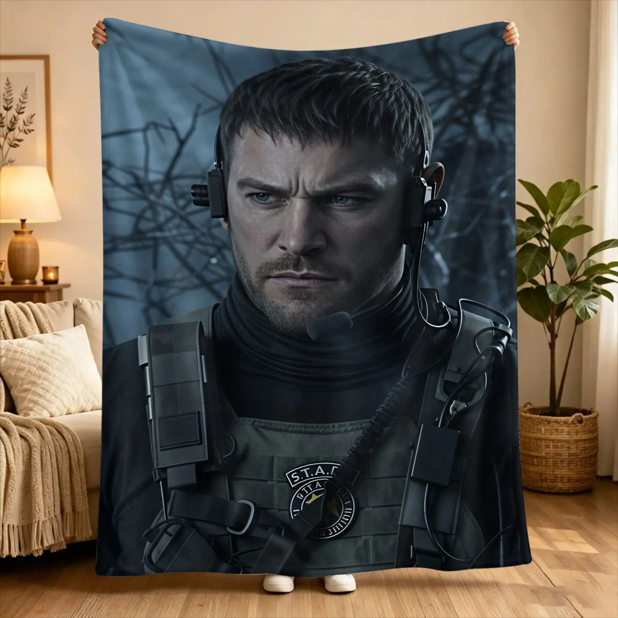 Warm Blanket Travel Chris Redfield Resident Evil Throw Blanket  Flannel Bedspread For Couch Chair Novelty Sofa Bed Cover