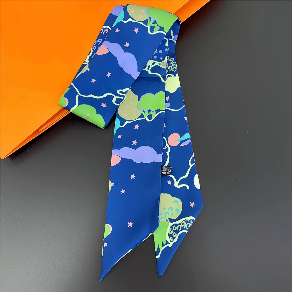 Summer Skinny Scarf Hairband Simulation Silk Scarves Fashion Women's Bag Wrap Scarf Retro Long Neckerchief Women's Headscarf