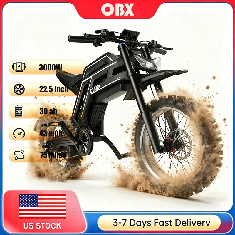 

GT73 Electric Bike 3000W Peak 43MPH 58V 30Ah Battery 22.5''x3.5'' Fat Tire 7-Speed Dual Suspension E-Mountain bike with 1 Year Warranty
