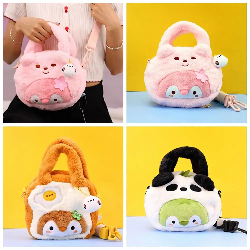 Bolsa de pinguim crossbody portátil para exterior, Bolsa boneca recheada, Bolsa de ombro animal de pelúcia dos desenhos animados