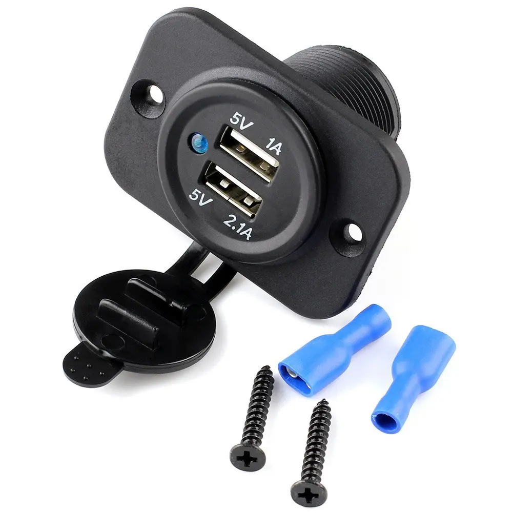 1A/2.1A Charger Port Socket for Car Boat Motorcycle 12v 2 USB Outlet