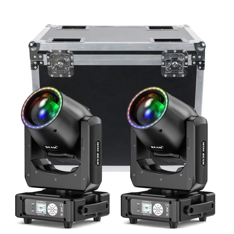 

2Pcs Mini 7r 230W Beam Moving Light With Flight Case for Wedding Dj Disco Beam Moving Head Lights With Led Circle