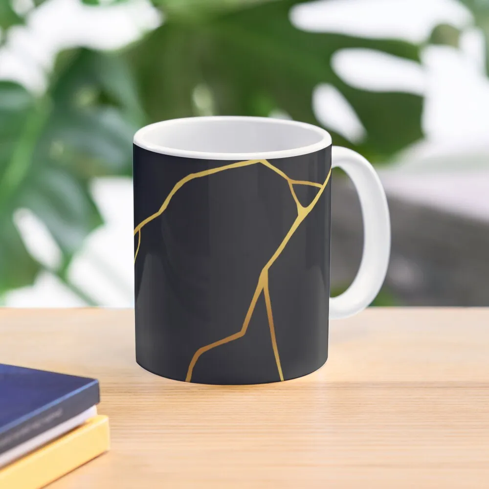 Gold Kintsugi Zen Black Classic  Mug Handle Round Photo Tea Design Image Printed Cup Coffee Picture Gifts Drinkware Simple