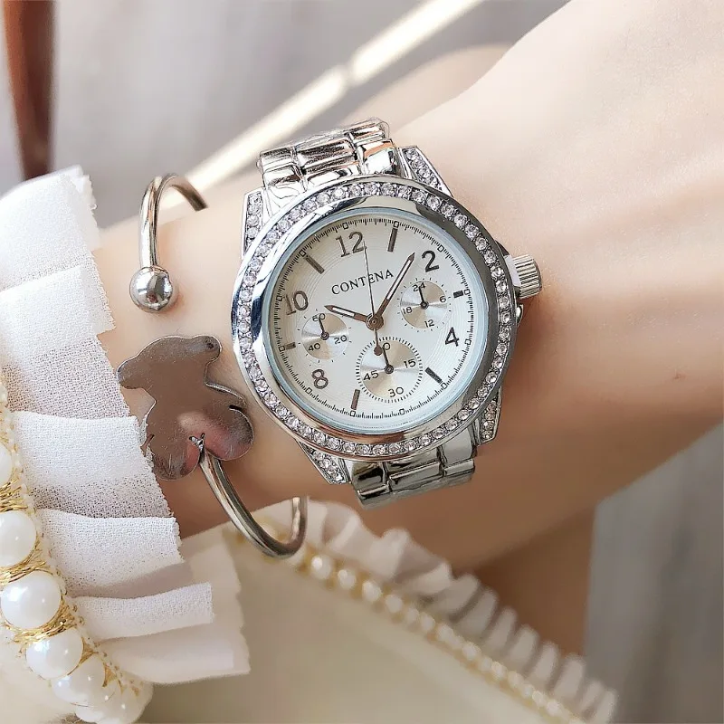 Luxury Brand Rhinestone Ladies Watch Fashion Stainless Steel Analog Quartz Wristwatch for Woman Simple Elegant Women Watches