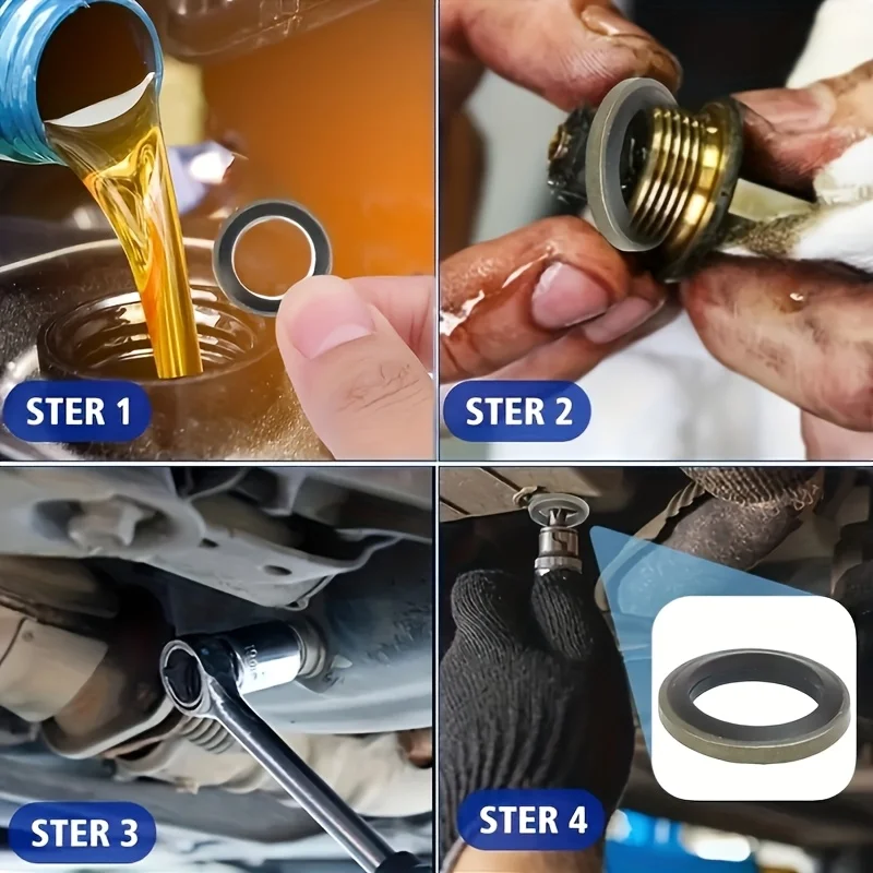 130pcs Car Oil Pan Drain Plug Gasket Kit, Drain Bolt Gasket, Rubber Gasket, Replaceable Sealing Gasket, Universal Type