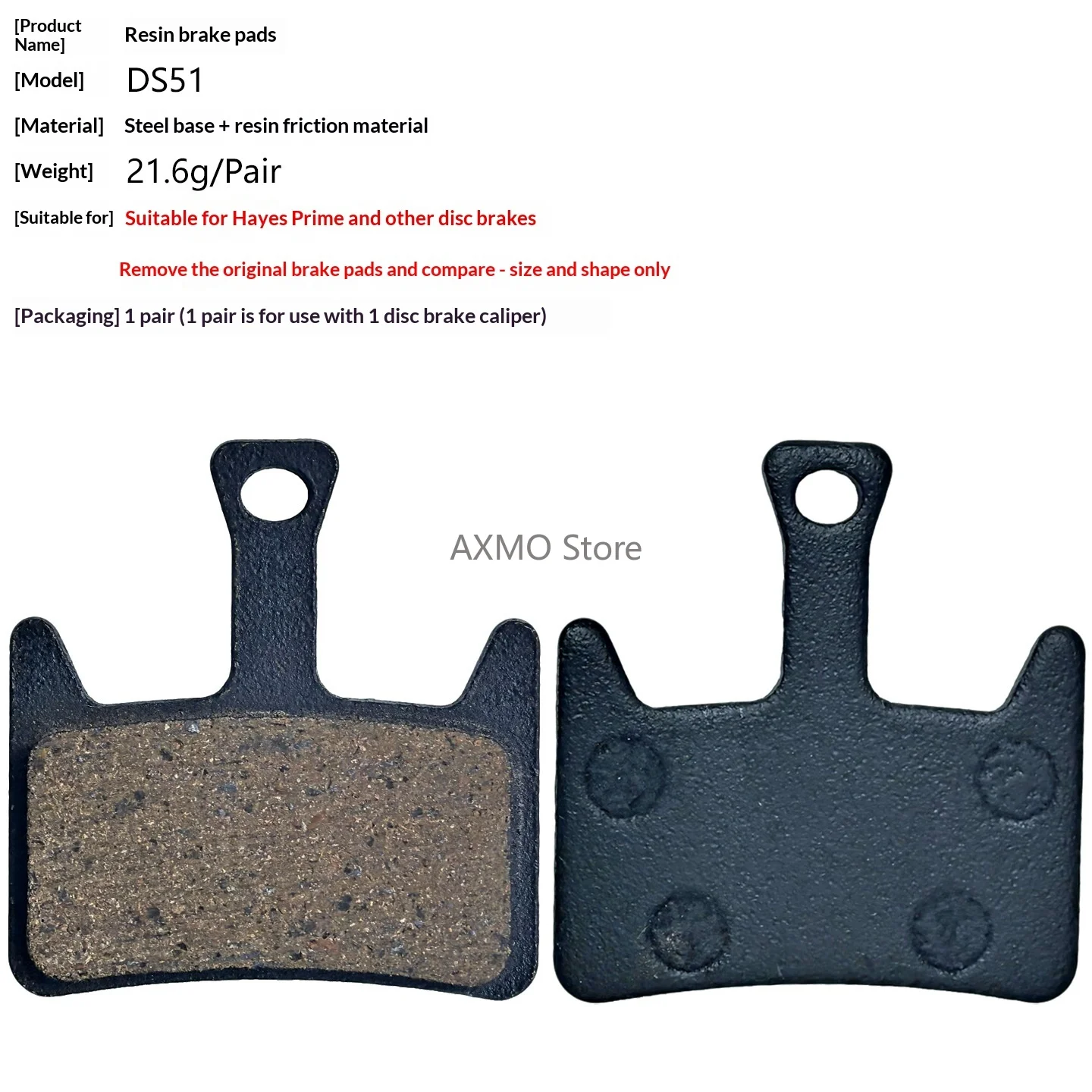 2 Pairs Resin Disc Brake Pads for Hayes Prime MTB Road Bicycle Cycling Brake Pads Bike Disc Brake Replacement Part