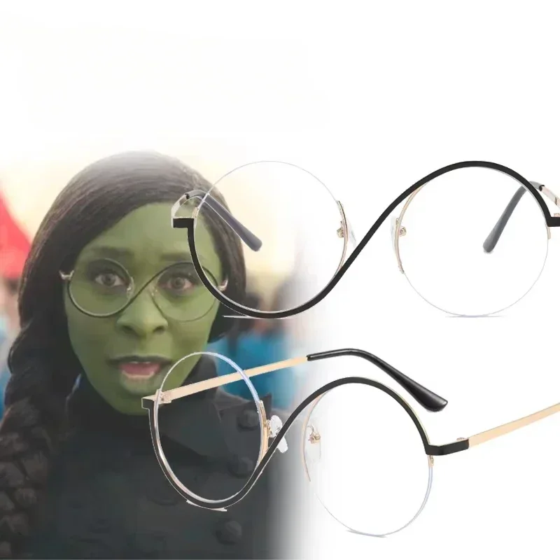 

Movie Wicked Elphaba Cosplay Adult Unisex Glasses Alloy Black Gold Frame Eyewear Witch Halloween Carnival Props