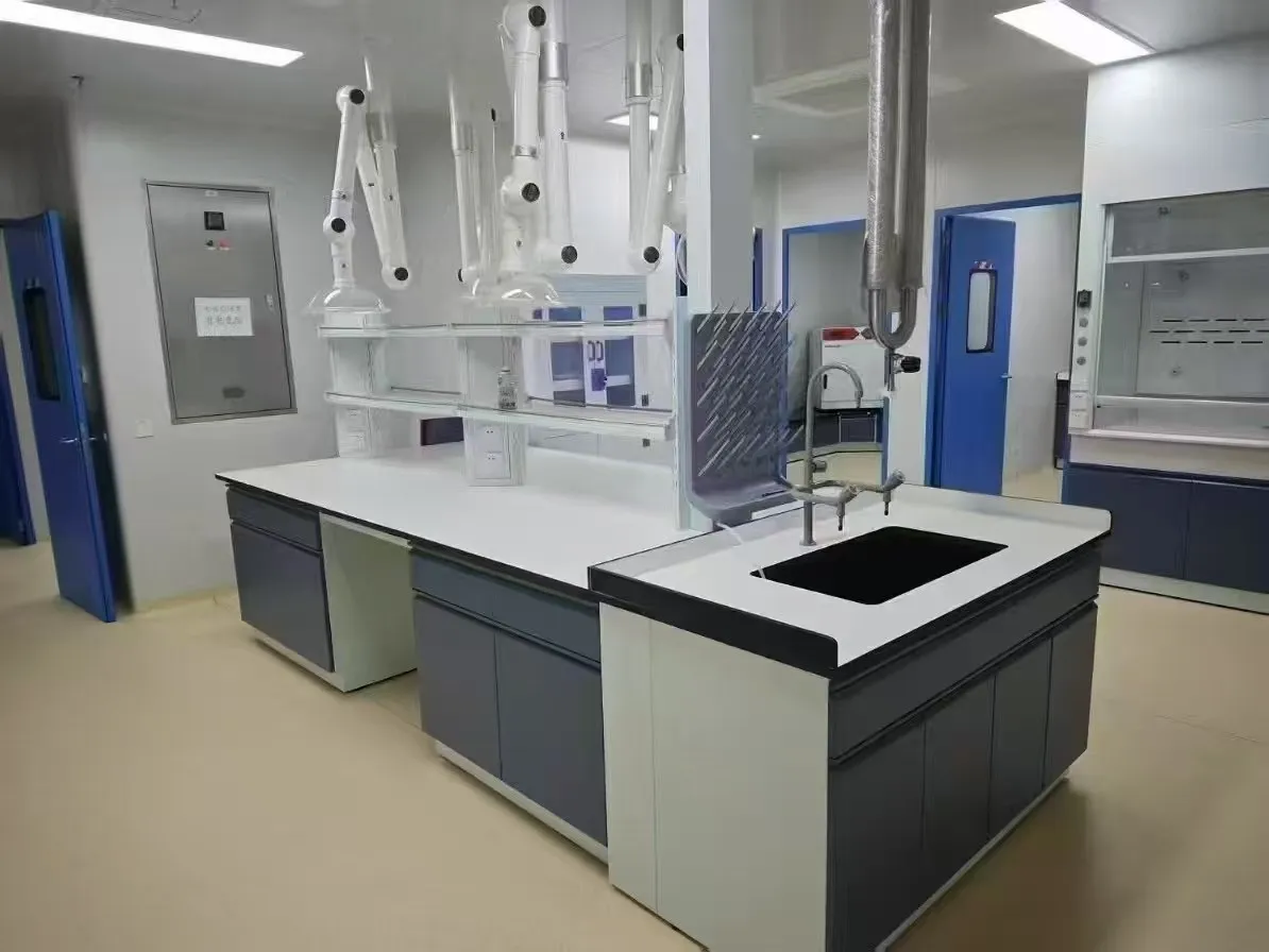 LB-FM-12 Floor Mounted Wall Lab Bench with Reagent Shelves/Water Tap/Faucet/Wall Cupboard