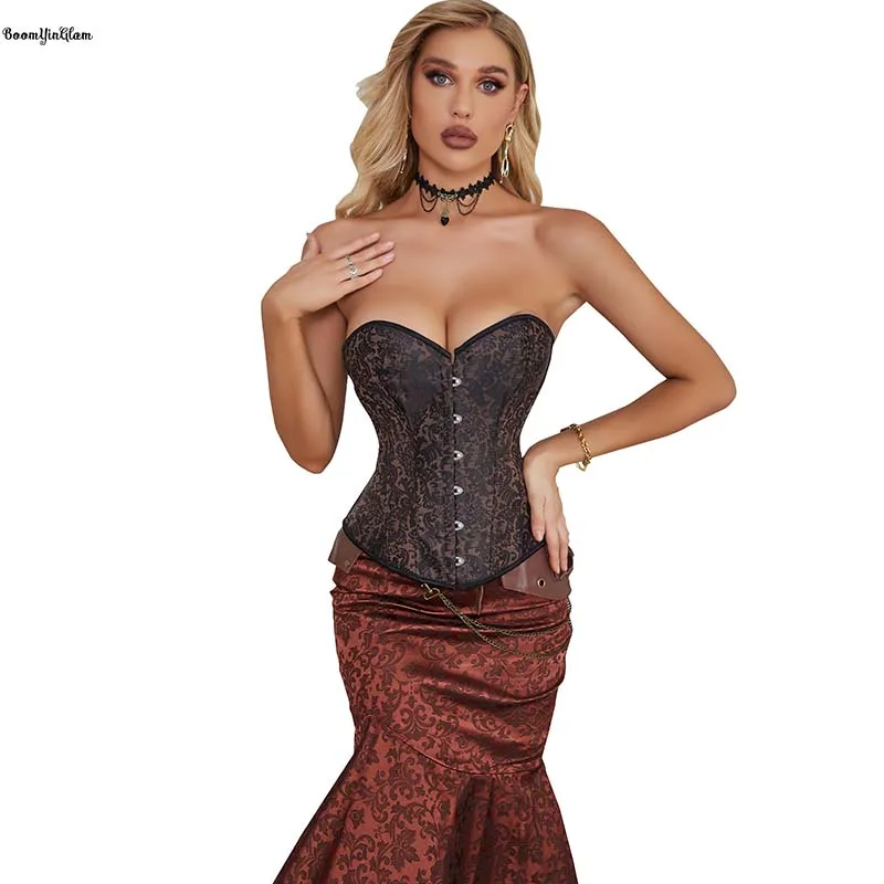 Coffee Color Halloween Corset Top Slimming Lacing Bandage Bustier Plus Size Xs-6xl Busty Women Corselet