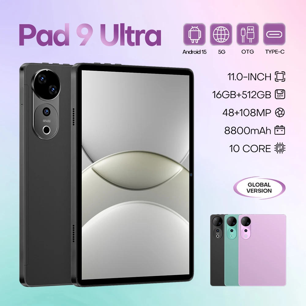 2026 New  Android 15 Pad 9 Ultra Tablet 11-inch Tablet 5G WiFi 16GB ROM + 512GB RAM 8800mAh Battery Google Play Tablet PC