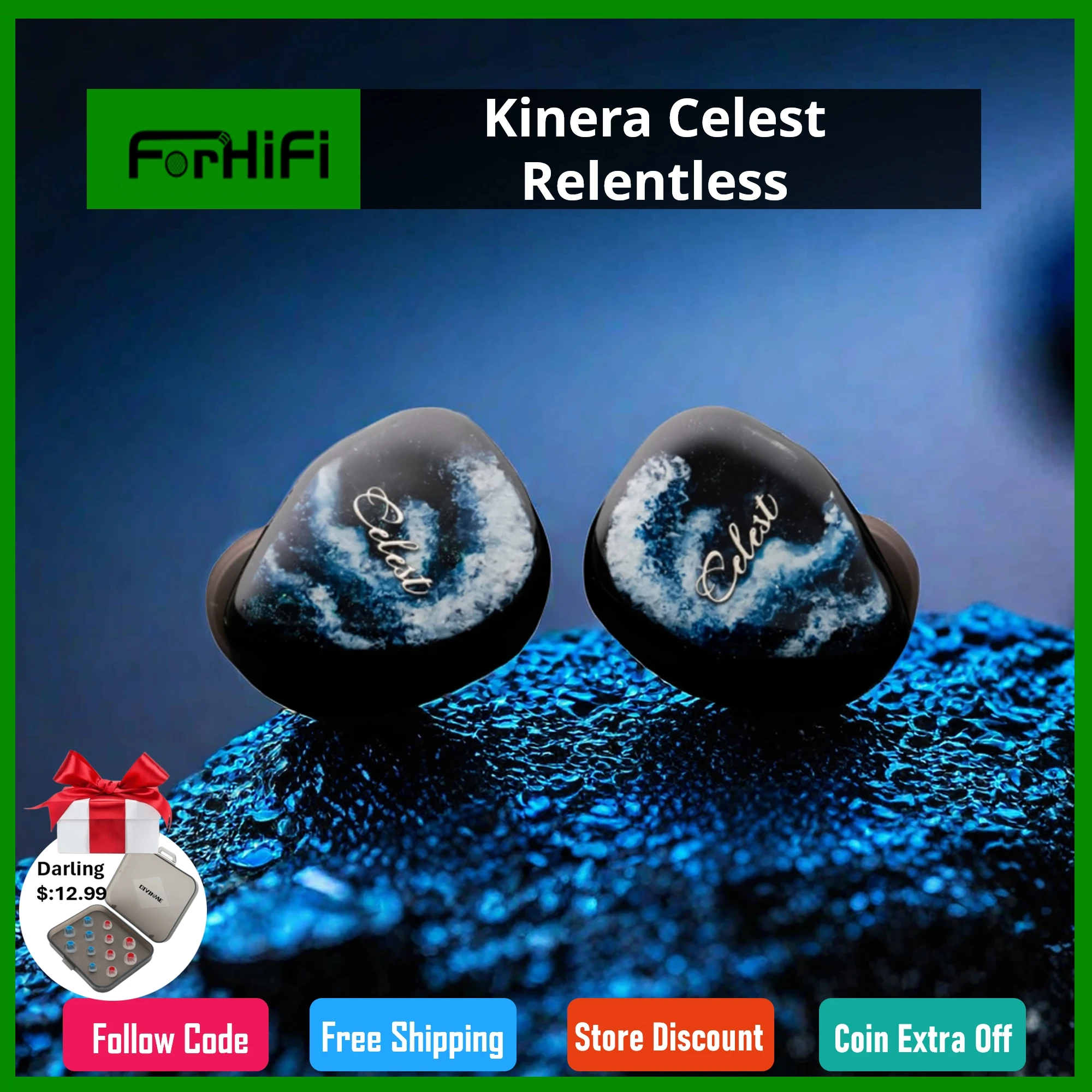 Kinera Celest Relentless 1DD+6BA Hybrid In-Ear Monitor Earphones Wired Hybrid Headphone with 3.5mm+4.4mm Interchangeable Plugs