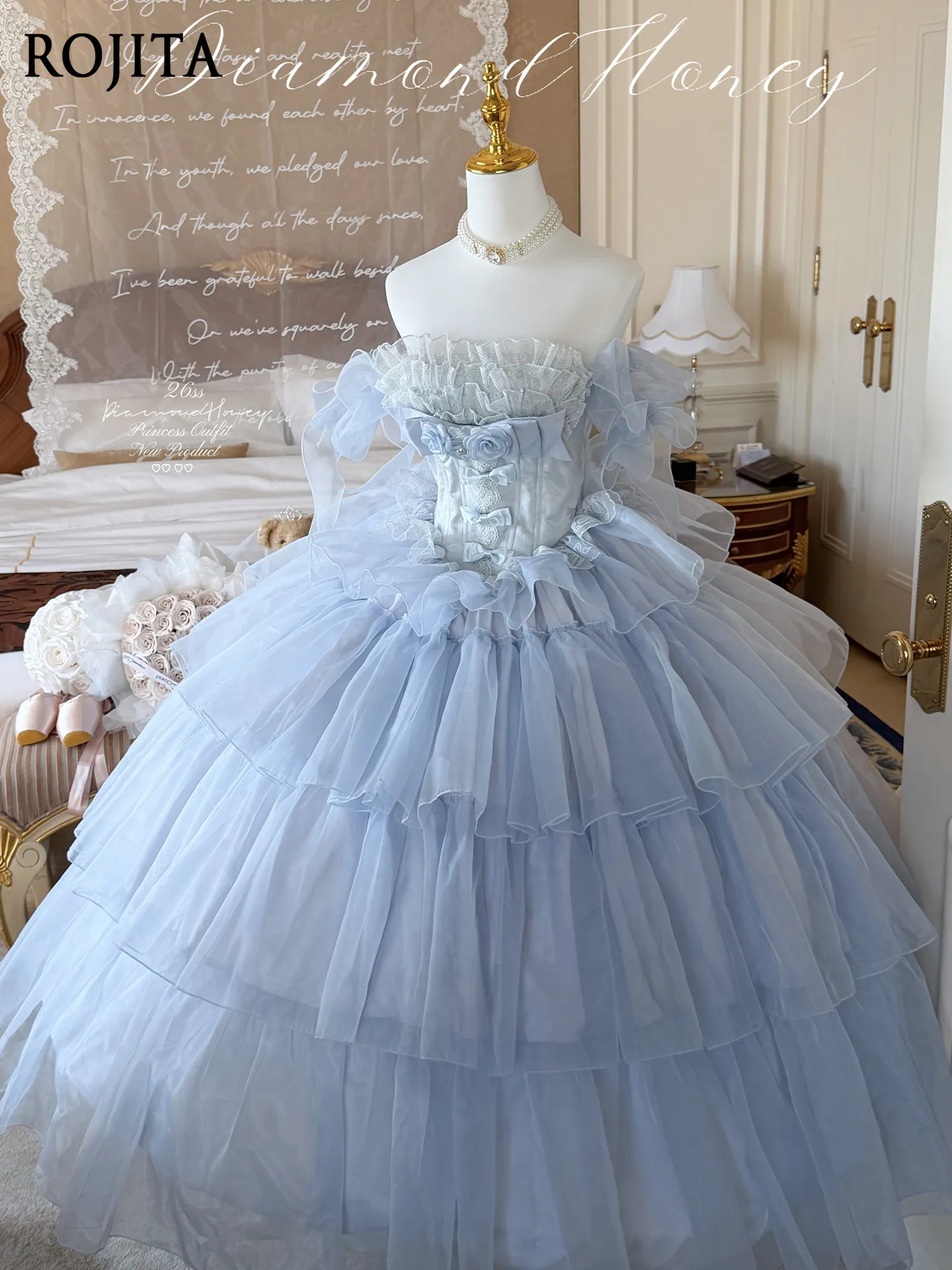 Elegant Bridal Lolita Maxi Dress Slim Corset Bodice Tiered Sheer Tulle Puffy Ball Skirt Vintage Wedding Lolita Ball Dress