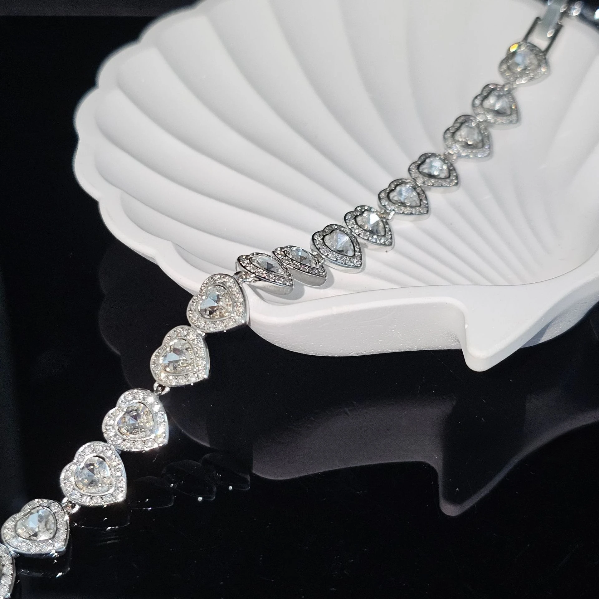 YEEVAA White Crystal Heart Pave Cubic Zirconia Necklace Bracelet Earrings Engagement Wedding Jewelry for Women Bridal Gift