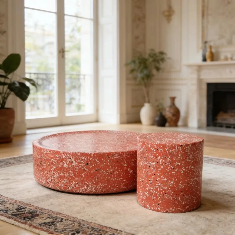 Deluxe round nested coffee table set Art Deco side table for family living rooms and hotel lobbies