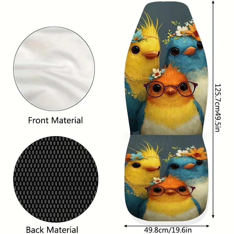 This Set Of Two Colorful Bird-Patterned Car Seat Covers With Floral Designs Is Easy To Clean And Features A Stylish And Fun Look