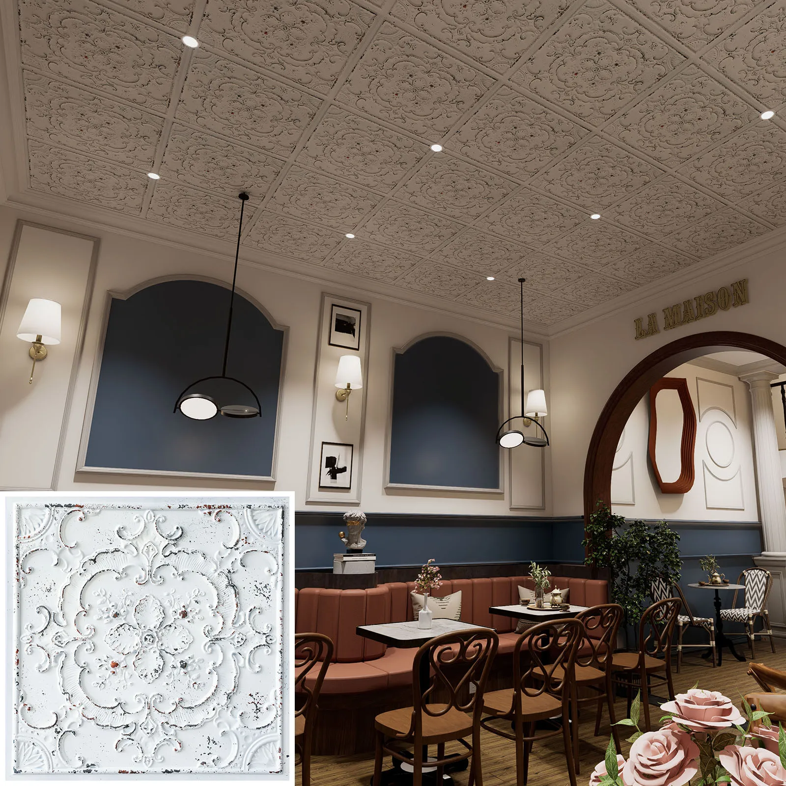 Artistic 3D ceiling tile, ceiling panel decoration, for literary book bars PL19 10pcs