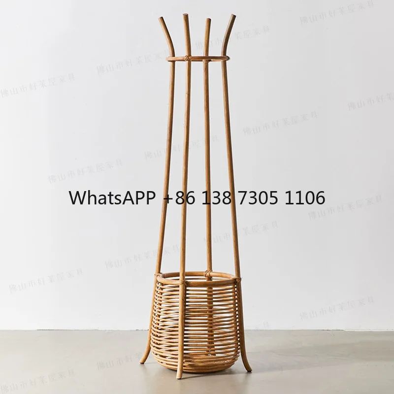 

Rattan floor-to-ceiling hanger Nordic rattan coat rack Household storage Simple multifunctional vertical rack