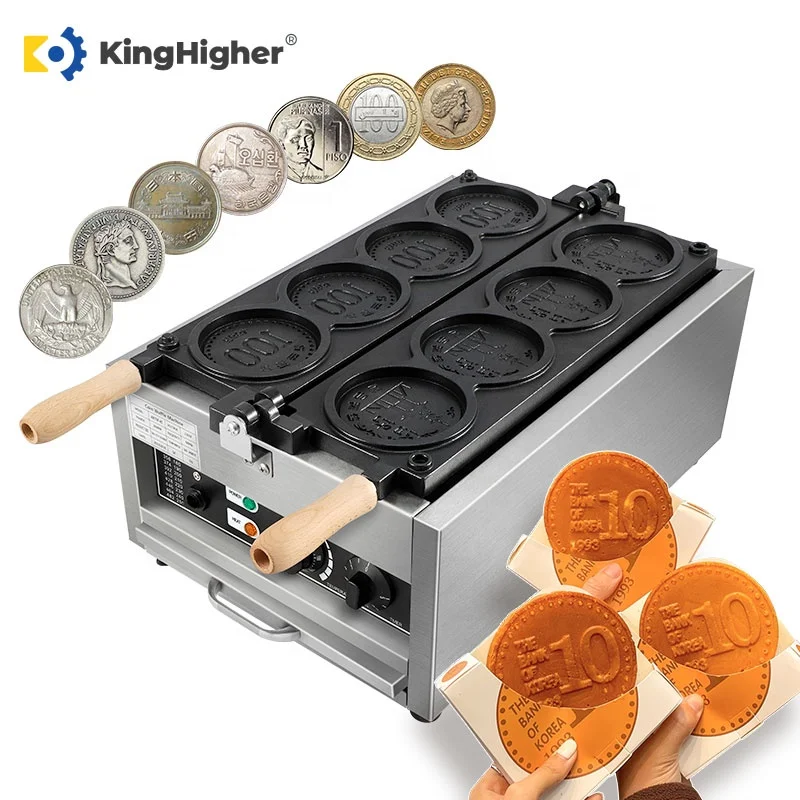 

Вафельница в форме монет с логотипом 4 в 1, профессиональная электрическая вафельница с антипригарным покрытием для магазинов завтраков, кафе