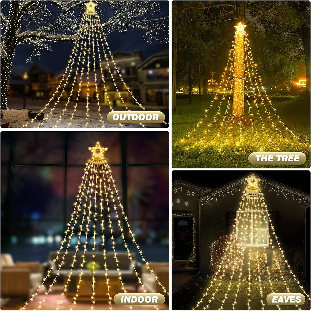 Fairy Lights Outdoor Christmas Tree Lights With Stars 350 LEDs Warm White Christmas Lighting IP44 With 8 Light Modes For Holiday