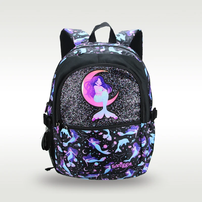 

Australia smiggle original children's schoolbag girls backpack waterproof Black Mermaid handle bag 7-12 years old 16 inches