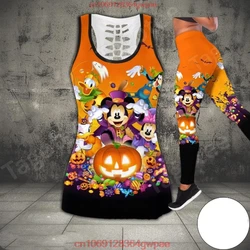 Mickey Mouse Halloween Women's Hollow Vest and Leggings Yoga Suit Fitness Leggings Sports Suit Disney Tank Top Legging Yoga Set