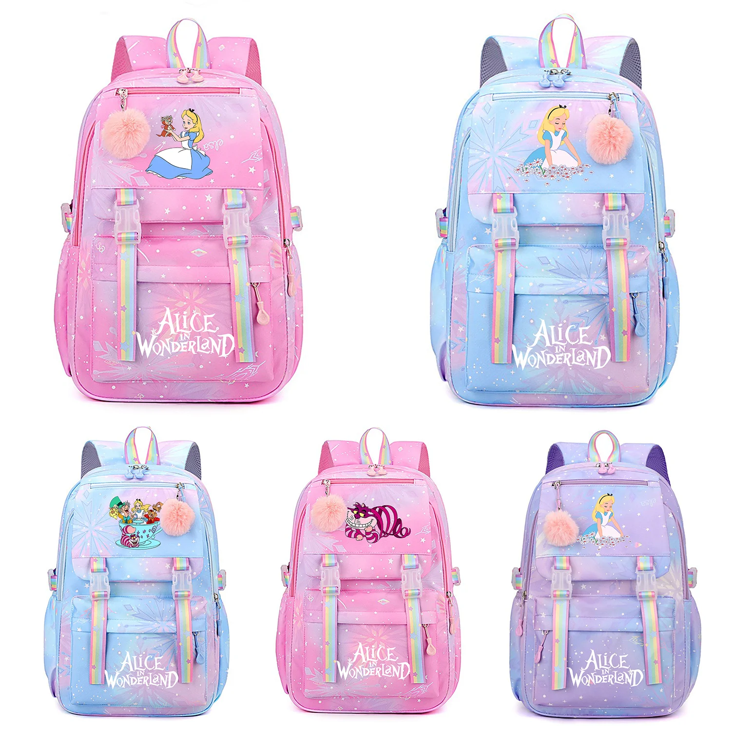 Alice in Wonderland Backpack Boys Girls Bookbag Bag Student Teenager Children Knapsack Schoolbag Rucksack Mochila Kids Birthday