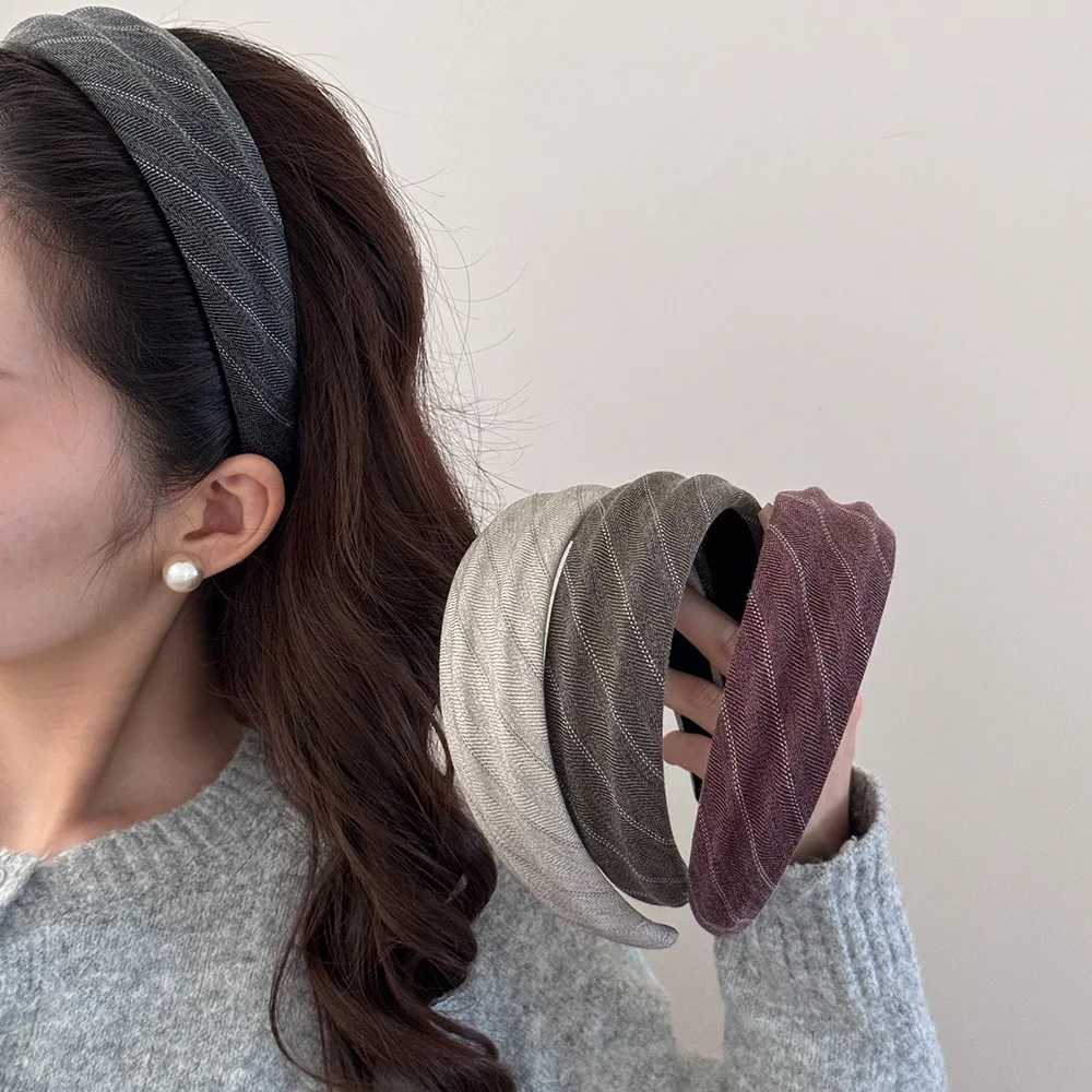 

Осенне-зимняя полосатая повязка на голову в стиле ретро, аксессуары для волос для женщин и девочек, повязка для взрослых, kpop, корейская новинка в макияже, популярный винтажный 2025